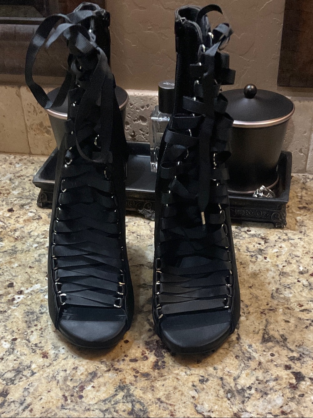 Steve Madden Black Lace-Up Heeled Gladiator Boots